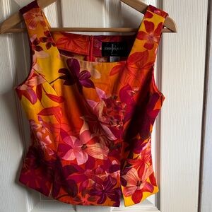 John Roberts Floral Square-Neck Tank in Red and Orange